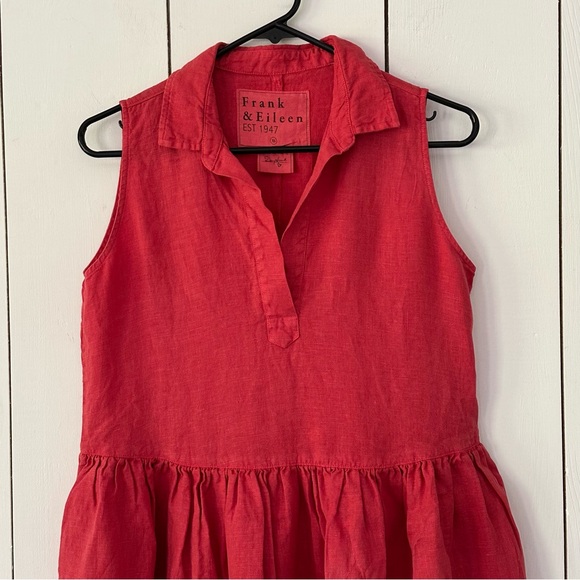 Frank & Eileen Daphne Sleeveless Popover Dress in Summer Red Sz XS Washed Linen - Picture 8 of 16